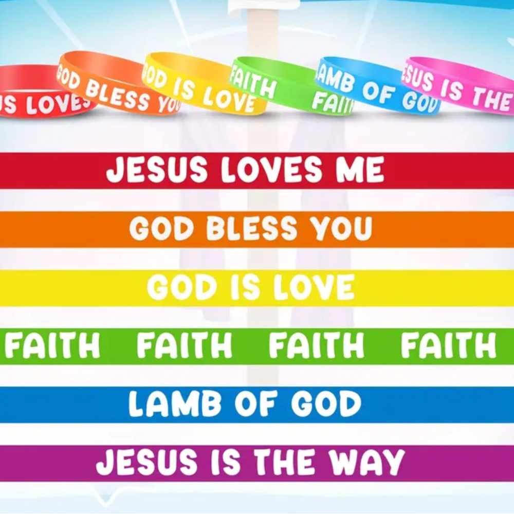 8/2 Set of 5 random Colorful Religious Silicone Wristbands - Picture 2 of 2